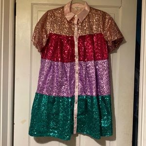 Peach Love Quadruple Color Block Sequin Dress
